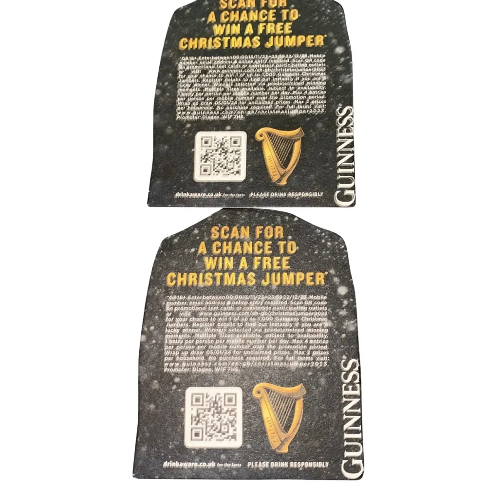 Guinness Beer Mats Coasters Set‎ of 2 Christmas Jumper Promo Pub Collectible
